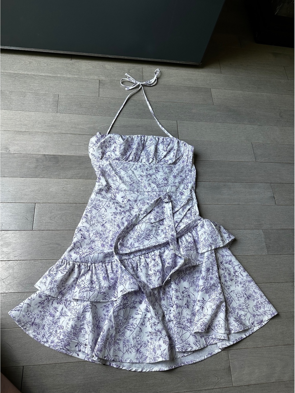 Women’s SHEIN Floral Print Halter Dress with Ruffle Hem size XS
